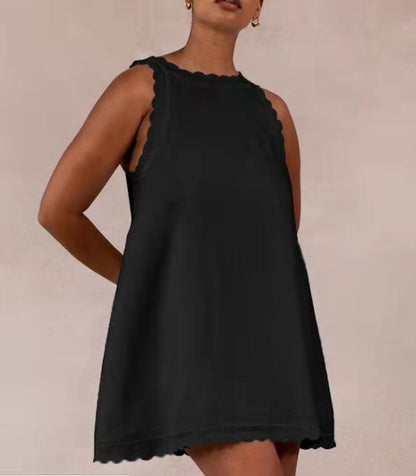 Embroidered Cotton Hemp Midi Dress With Ruffle Details