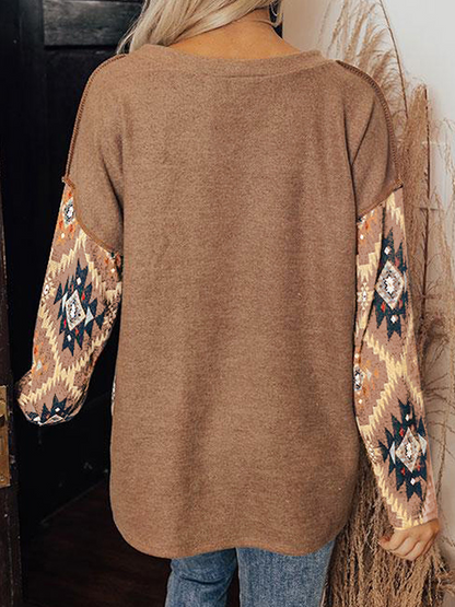 Women’s Ethnic Geometric Print Long Sleeve Pullover