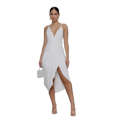 Backless Halter Midi Dress – Irregular Hem Casual Style