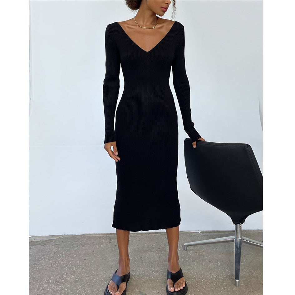 Women’s Knitted Stripe Maxi Dress With Long Sleeves