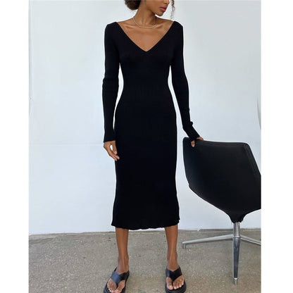 Women’s Knitted Stripe Maxi Dress With Long Sleeves