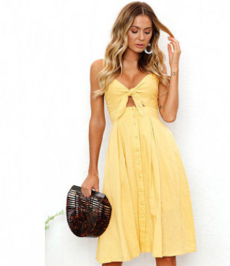 Women’s Cotton Linen Backless Summer Dress With Bow