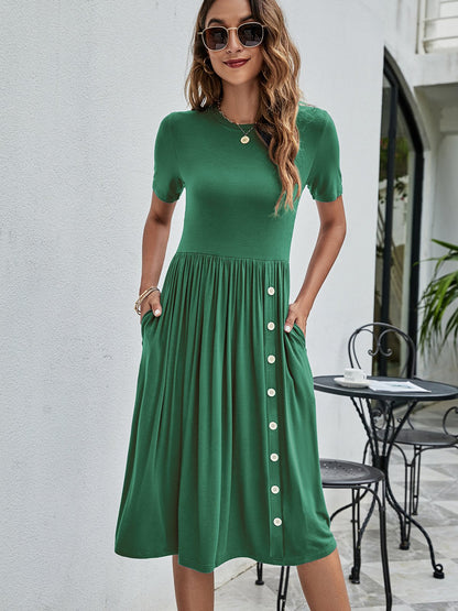 Women’s Knitted Pocket Dress – Solid Color Casual Style