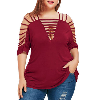 Plus Size Hollow Out Short Sleeve Top For Women