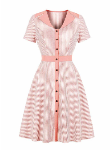 Striped A-Line Summer Dress For Women – V-Neck, Knee-Length