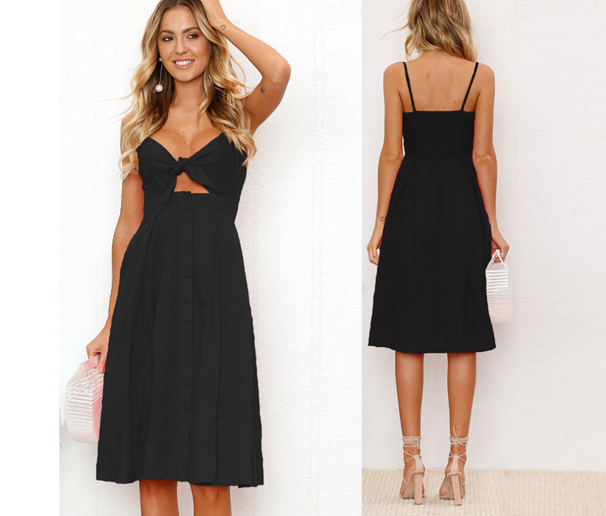 Women’s Cotton Linen Backless Summer Dress With Bow
