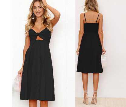 Women’s Cotton Linen Backless Summer Dress With Bow