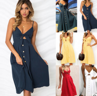 Women’s Cotton Linen Backless Summer Dress With Bow