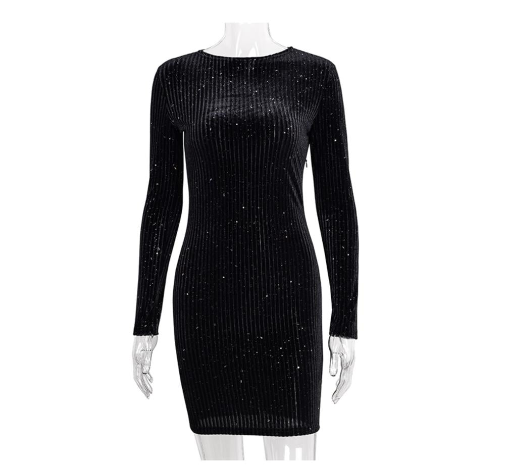 Sparkling Velvet Long Sleeve Bodycon Party Dress