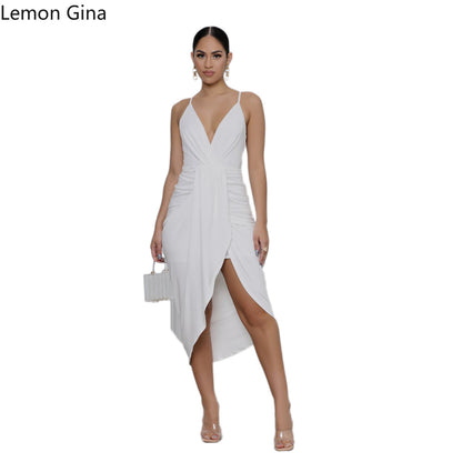 Backless Halter Midi Dress – Irregular Hem Casual Style