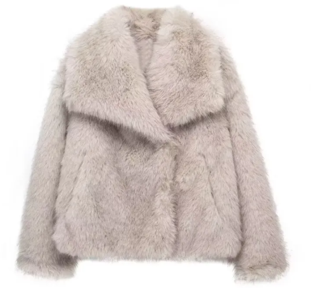 Women’s Plush Winter Lapel Coat With Long Sleeves