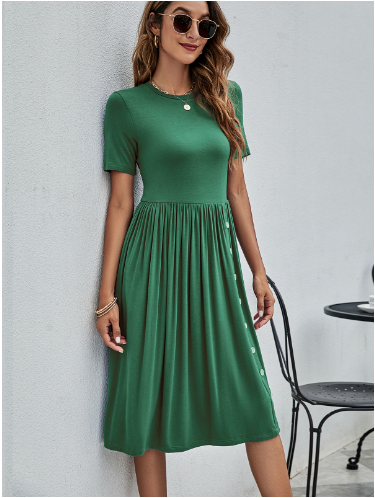 Women’s Knitted Pocket Dress – Solid Color Casual Style