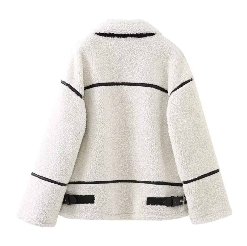 Women’s Patchwork Lambswool Jacket – Soft Cozy Coat