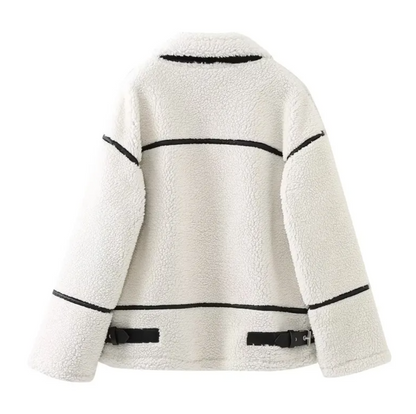 Women’s Patchwork Lambswool Jacket – Soft Cozy Coat