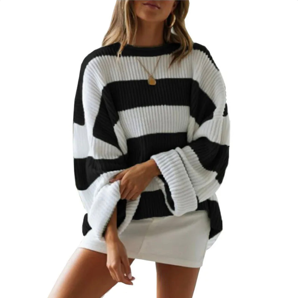 Women’s Colorblock Knit Sweater – Soft Striped Pullover