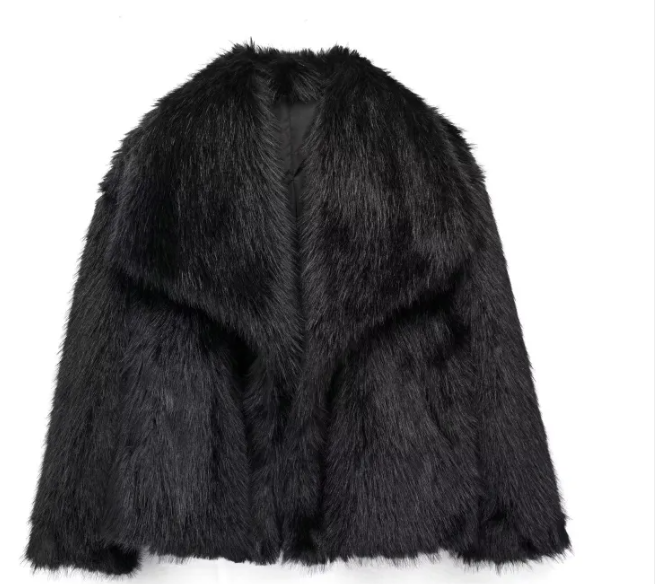 Women’s Plush Winter Lapel Coat With Long Sleeves