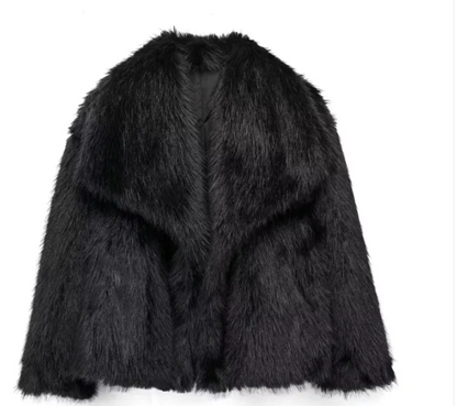 Women’s Plush Winter Lapel Coat With Long Sleeves