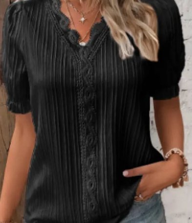 Women’s Hollow-Out Loose Blouse Short Sleeve Top