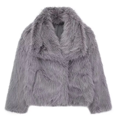 Women’s Plush Winter Lapel Coat With Long Sleeves