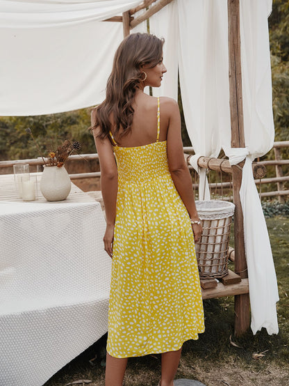 Sleeveless Printed A-Line Dress With Elastic Waist