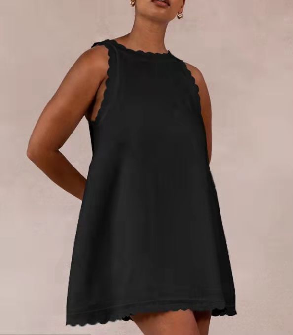 Embroidered Cotton Hemp Midi Dress With Ruffle Details