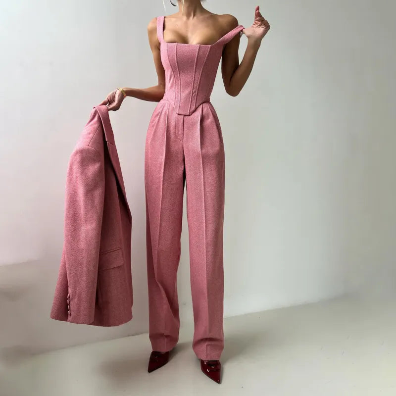 Women’s Fishbone Pattern Tailored Suit Set