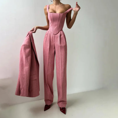 Women’s Fishbone Pattern Tailored Suit Set