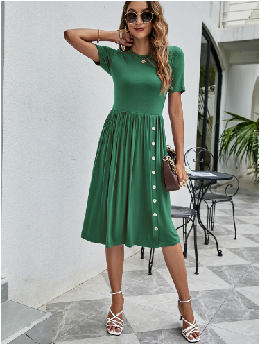 Women’s Knitted Pocket Dress – Solid Color Casual Style