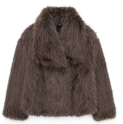 Women’s Plush Winter Lapel Coat With Long Sleeves