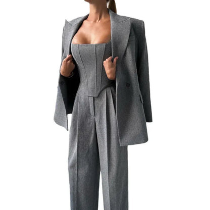 Women’s Fishbone Pattern Tailored Suit Set
