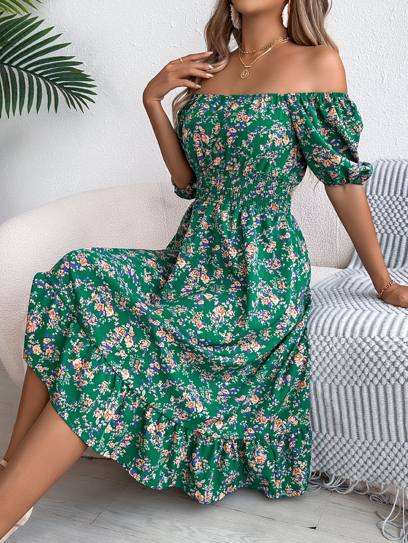 Floral Ruffle Square Neck Dress High Waist Summer Style