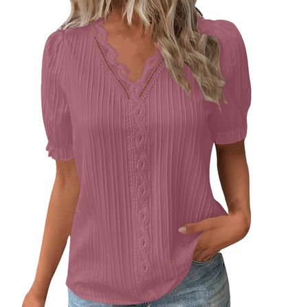 Women’s Hollow-Out Loose Blouse Short Sleeve Top