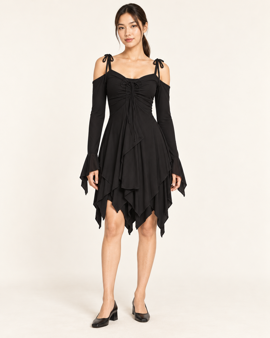 Women's Cold-Shoulder Asymmetric-Hem Dress - Black - front hero
