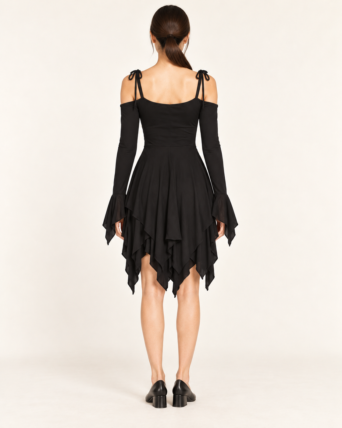 Women's Cold-Shoulder Asymmetric-Hem Dress - Black - full back view