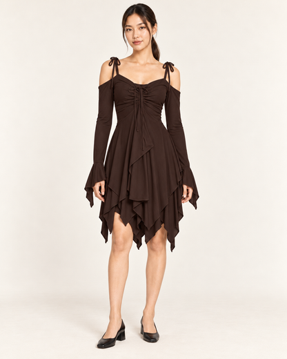 Women's Cold-Shoulder Asymmetric-Hem Dress - Brown - front hero