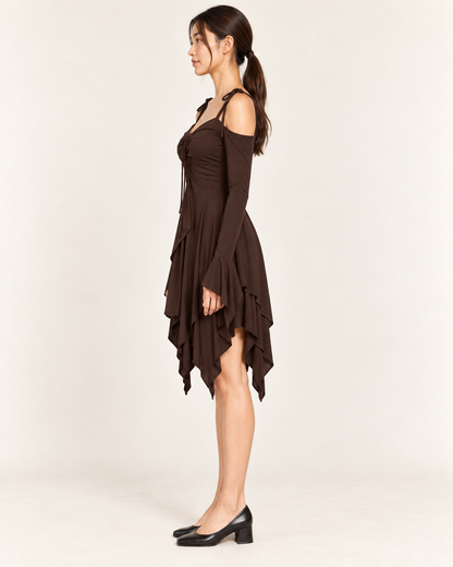 Women's Cold-Shoulder Asymmetric-Hem Dress - Brown - side profile