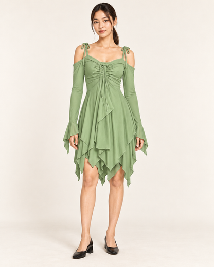 Women's Cold-Shoulder Asymmetric-Hem Dress - Green - front hero