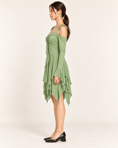 Women's Cold-Shoulder Asymmetric-Hem Dress - Green - side profile