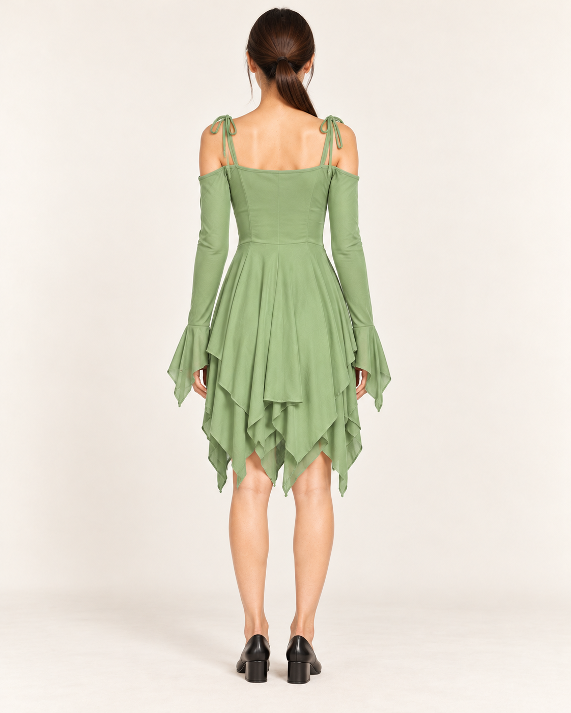 Women's Cold-Shoulder Asymmetric-Hem Dress - Green - full back view