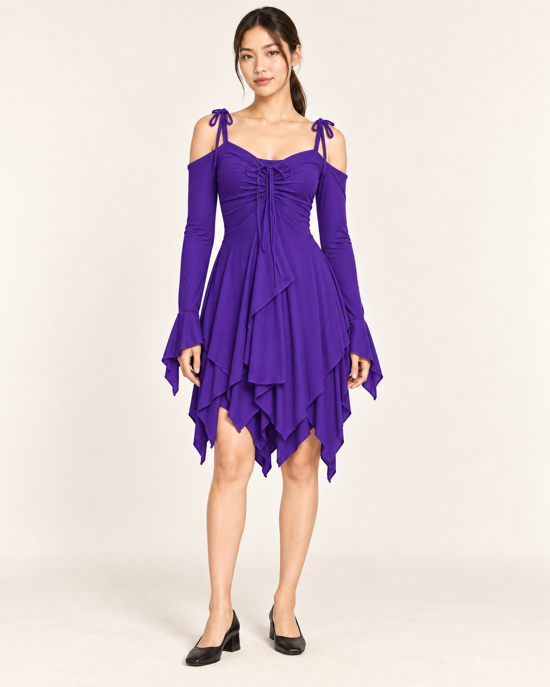 Women's Cold-Shoulder Asymmetric-Hem Dress - Purple - front hero