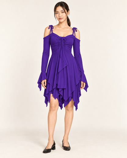 Women's Cold-Shoulder Asymmetric-Hem Dress - Purple - front hero