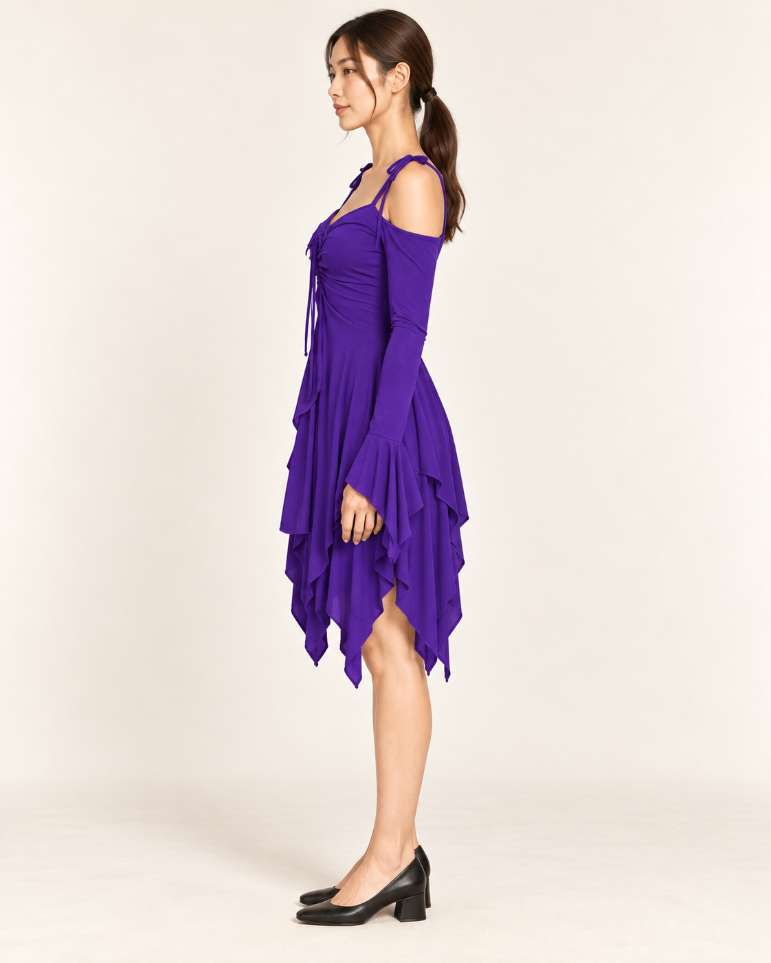 Women's Cold-Shoulder Asymmetric-Hem Dress - Purple - side profile
