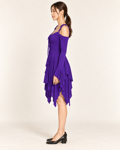 Women's Cold-Shoulder Asymmetric-Hem Dress - Purple - side profile