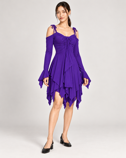 Women's Cold-Shoulder Asymmetric-Hem Dress - Purple - three-quarter front