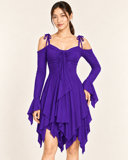 Women's Cold-Shoulder Asymmetric-Hem Dress - Purple - garment detail