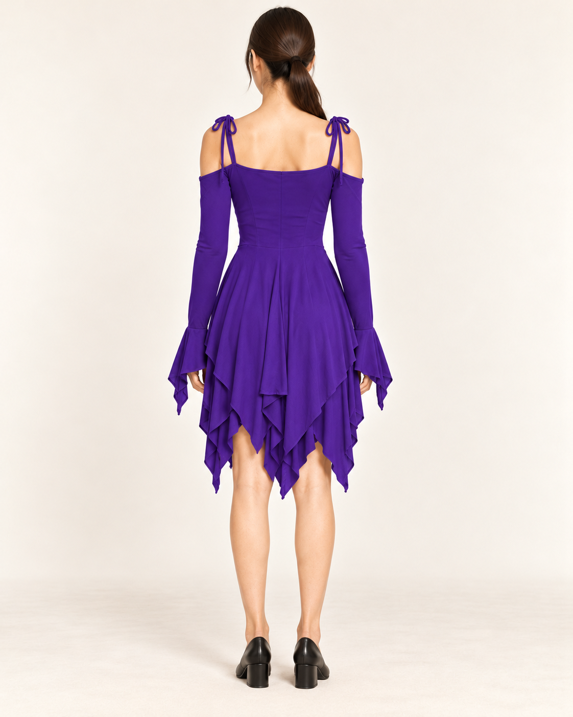 Women's Cold-Shoulder Asymmetric-Hem Dress - Purple - full back view