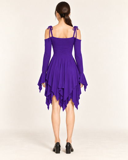 Women's Cold-Shoulder Asymmetric-Hem Dress - Purple - full back view