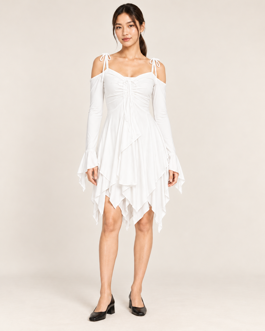 Women's Cold-Shoulder Asymmetric-Hem Dress - White - front hero