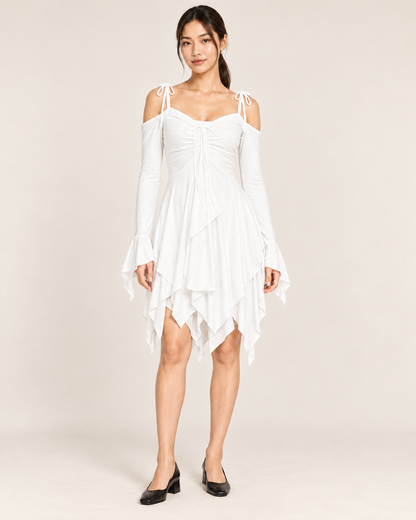 Women's Cold-Shoulder Asymmetric-Hem Dress - White - front hero