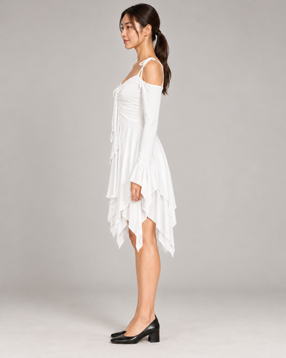 Women's Cold-Shoulder Asymmetric-Hem Dress - White - side profile